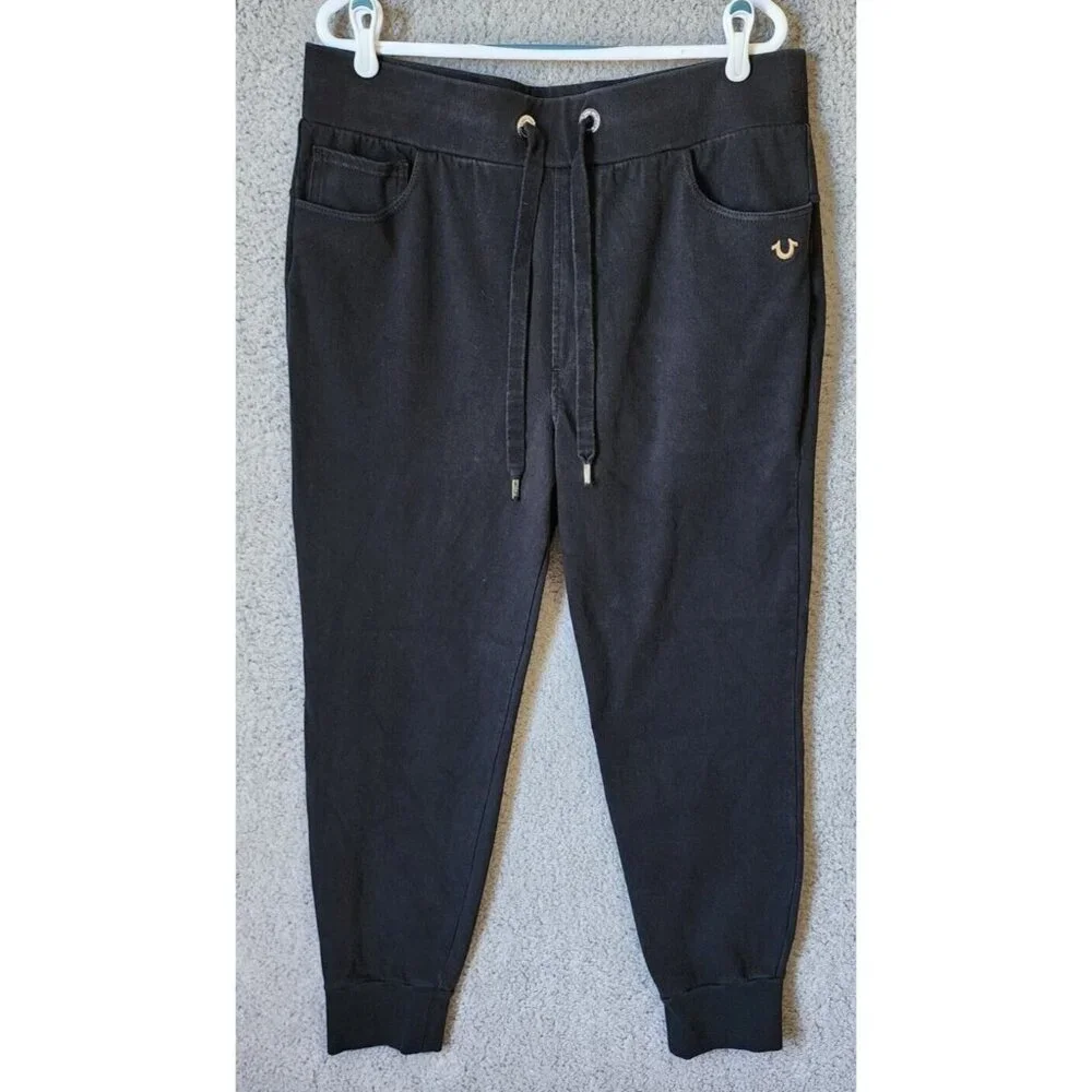True Religion Black Classic Logo Stretch Drawstring Jogger Sweatpants Size XL